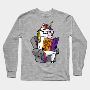 Unicorn Believe Yourself Self Affirmation Book Long Sleeve T-Shirt